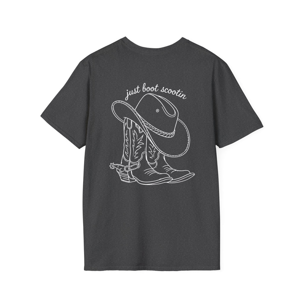 Just Boot Scootin unisex western T-shirt shown in another colour