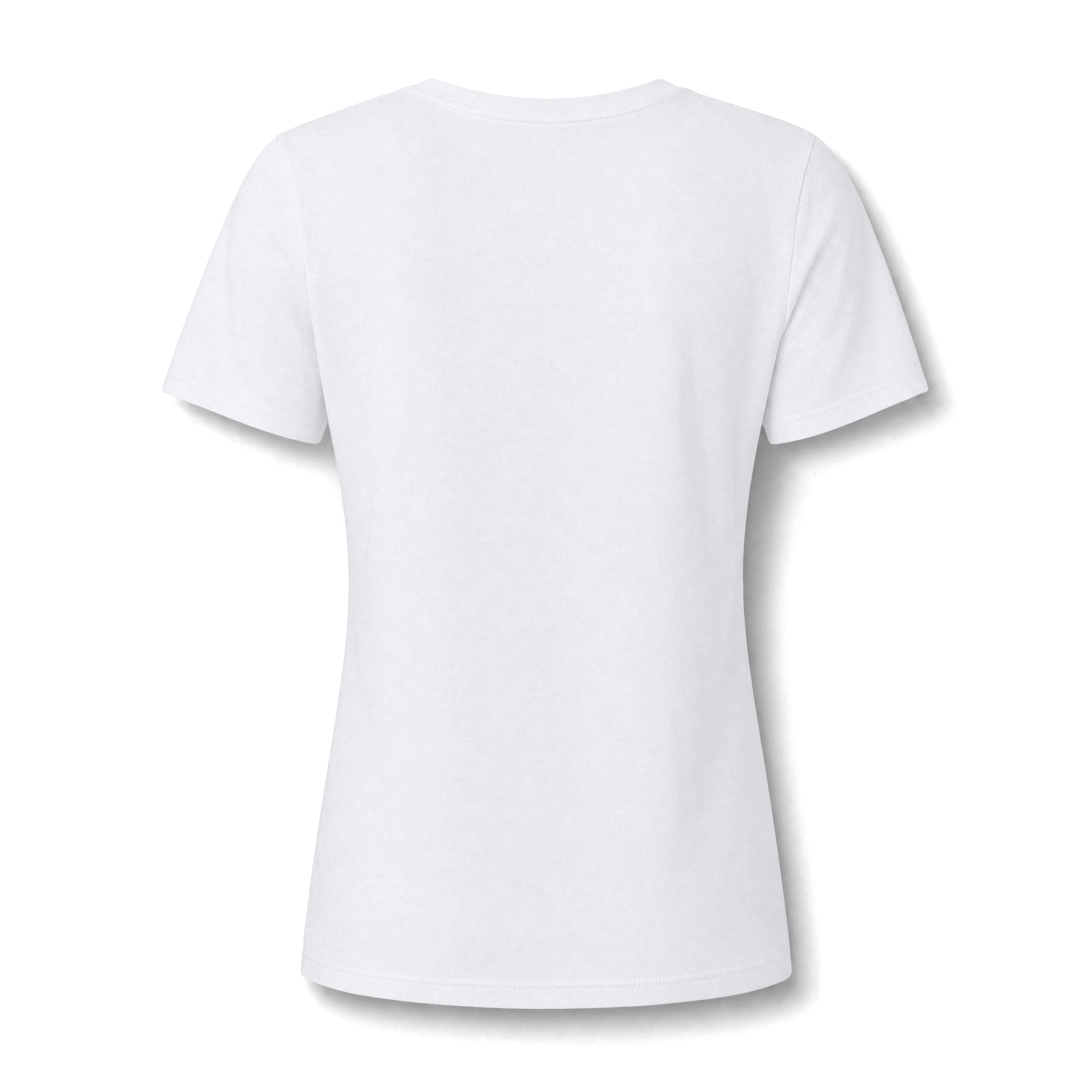 White women's relaxed V-neck T-shirt back view