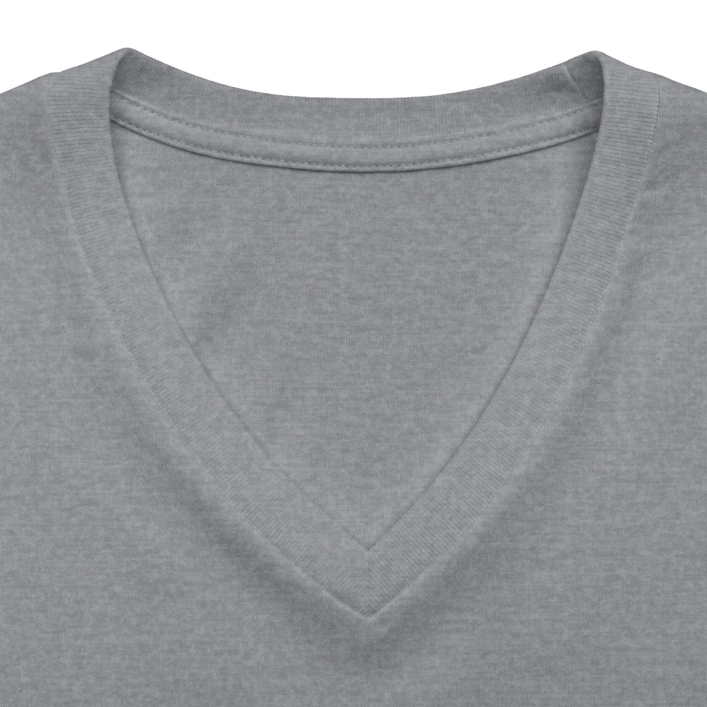 Athletic heather personalised women's relaxed V-neck T-shirt fabric and neckline detail