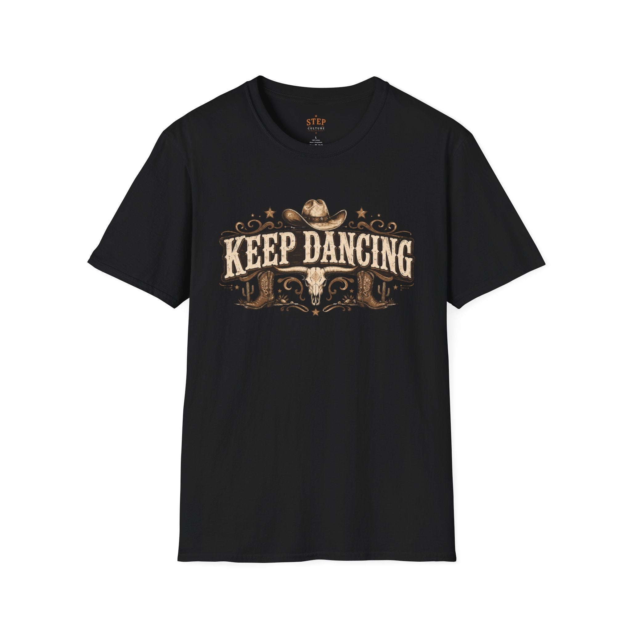 Keep Dancing vintage western T-shirt front product mockup