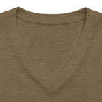Heather olive personalised women's relaxed V-neck T-shirt fabric and neckline detail