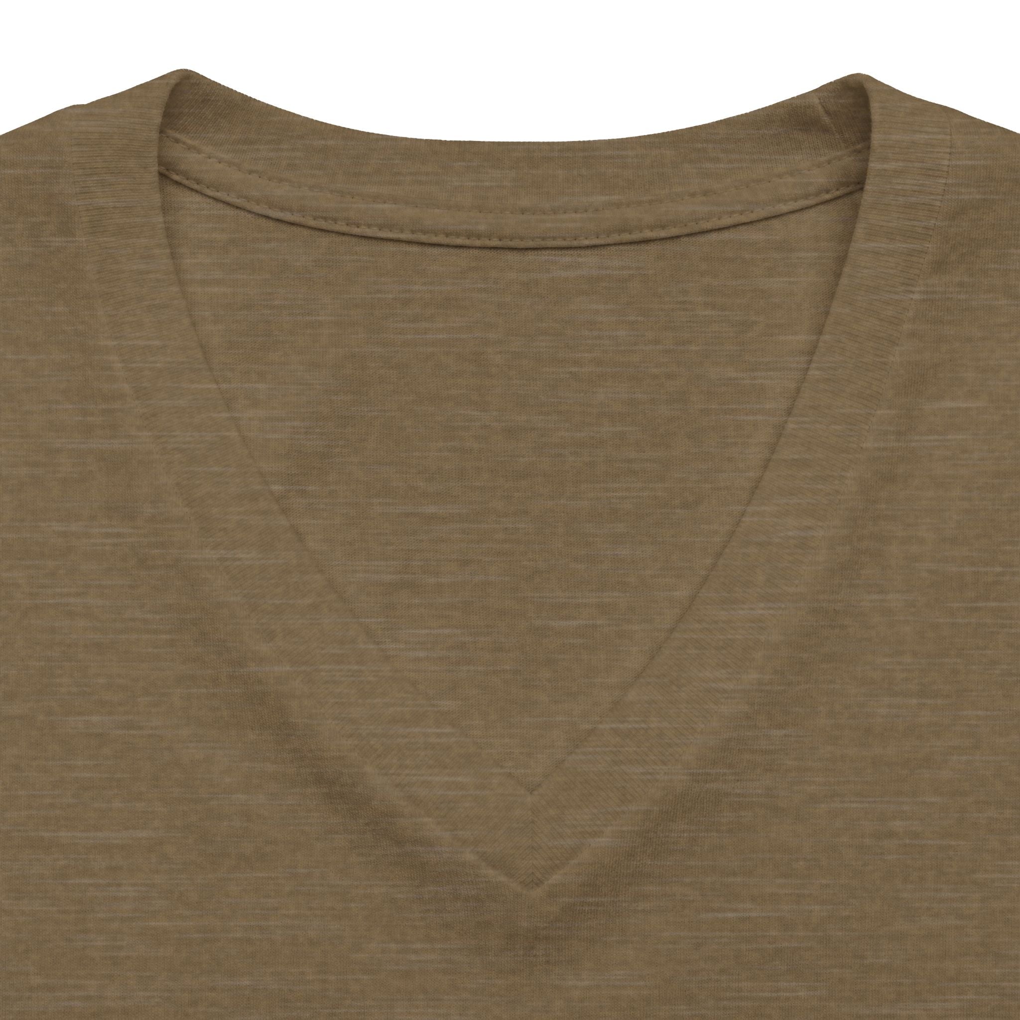 Heather olive personalised women's relaxed V-neck T-shirt fabric and neckline detail