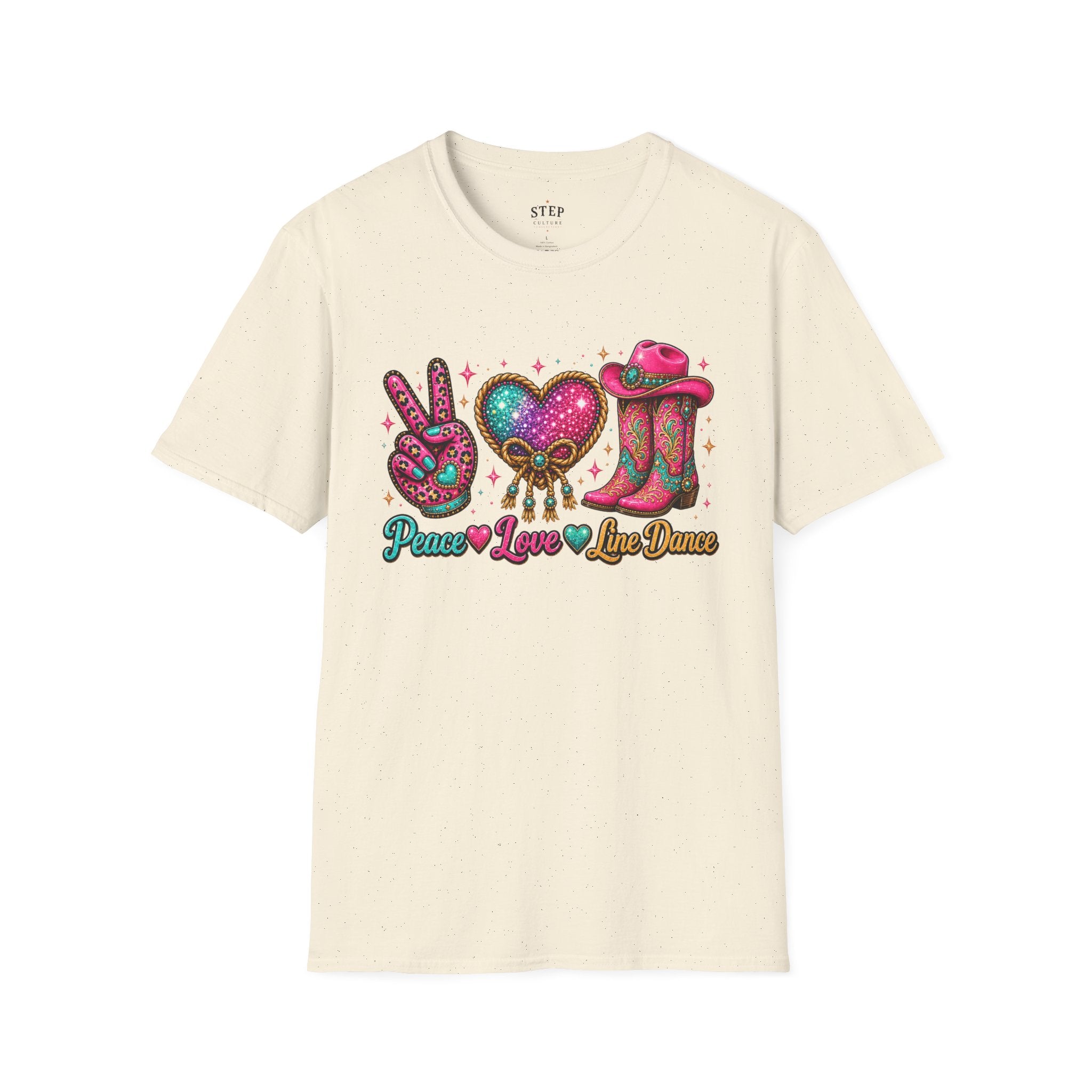 Black Peace Love Line Dance sparkling Western cowgirl T-shirt