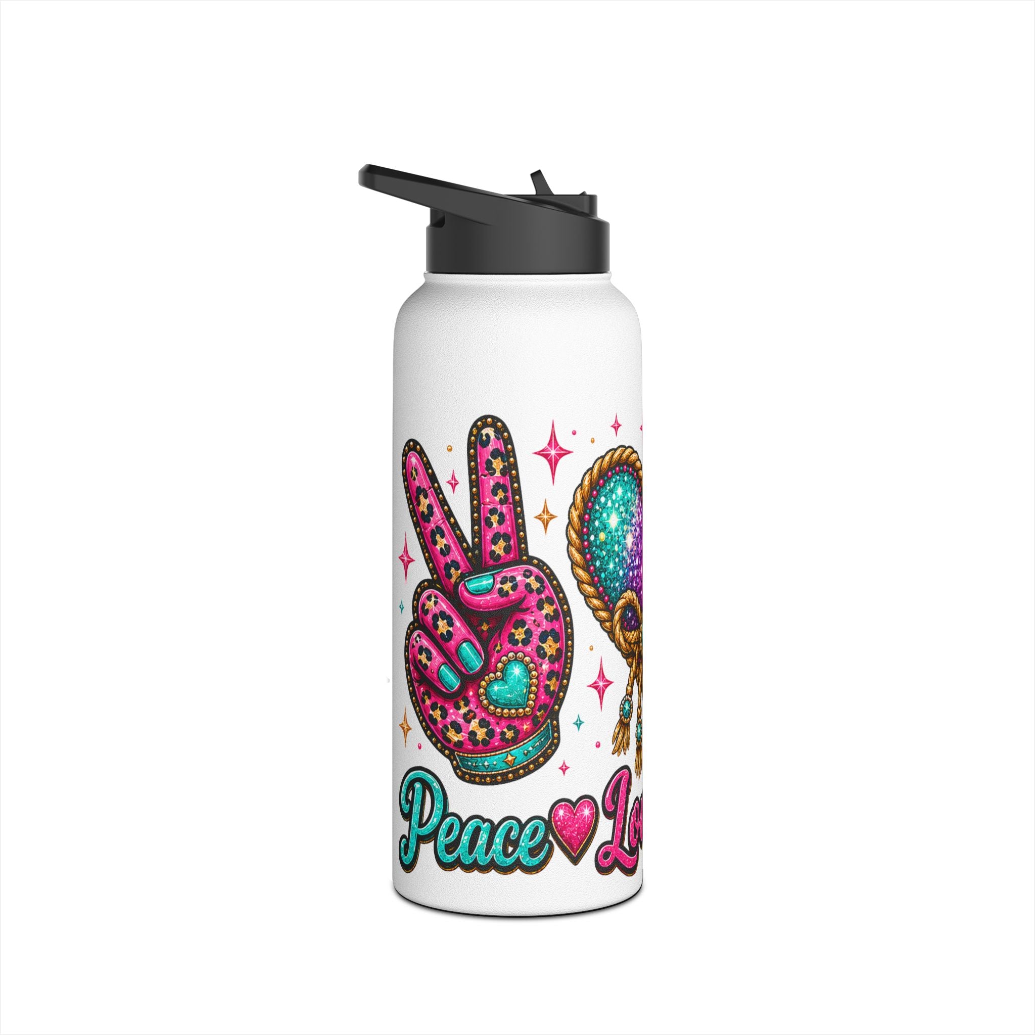 Peace Love Line Dance water bottle showing the wrap-around Western design