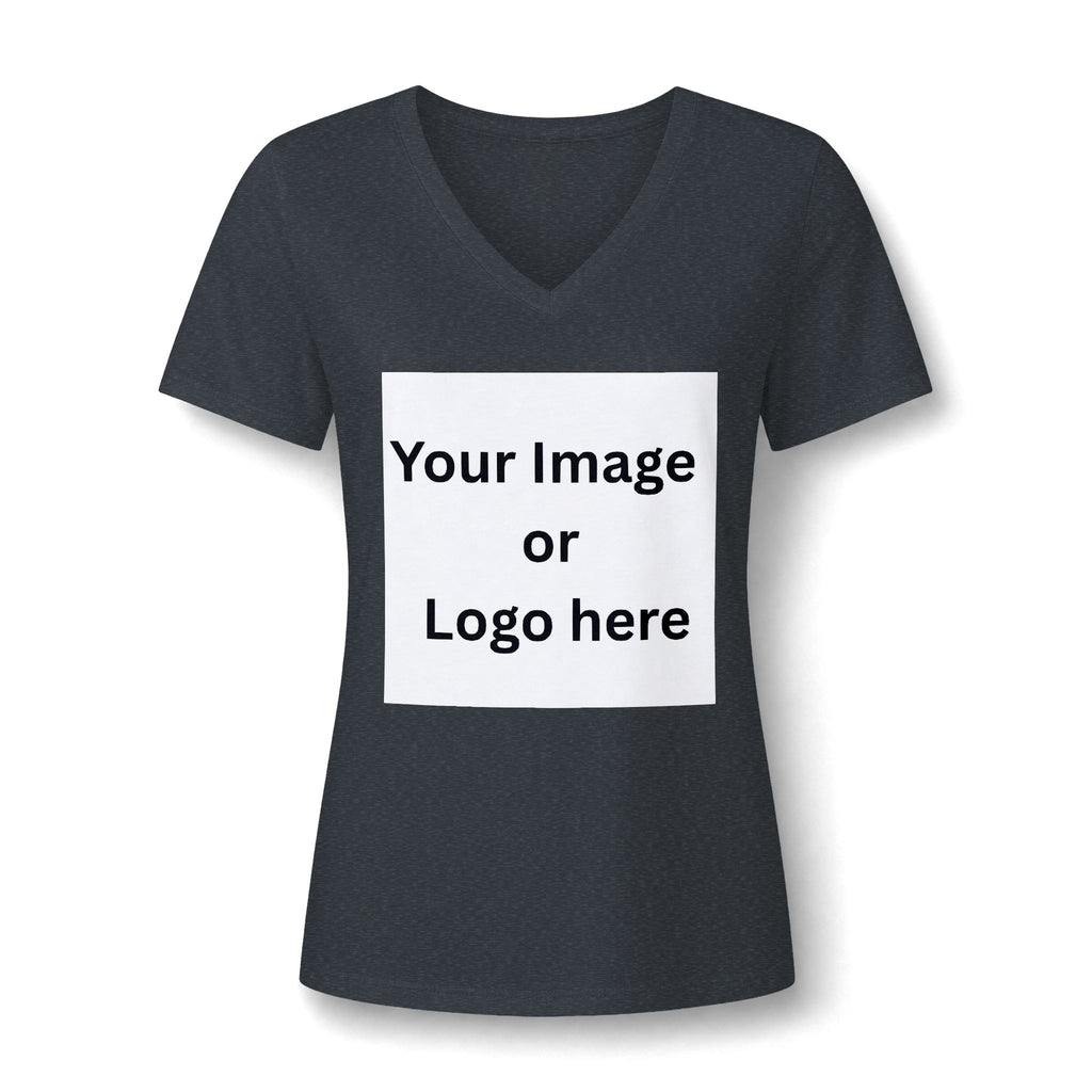 Dark grey heather women's relaxed V-neck T-shirt front with custom image or logo print area