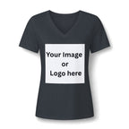 Dark grey heather women's relaxed V-neck T-shirt front with custom image or logo print area