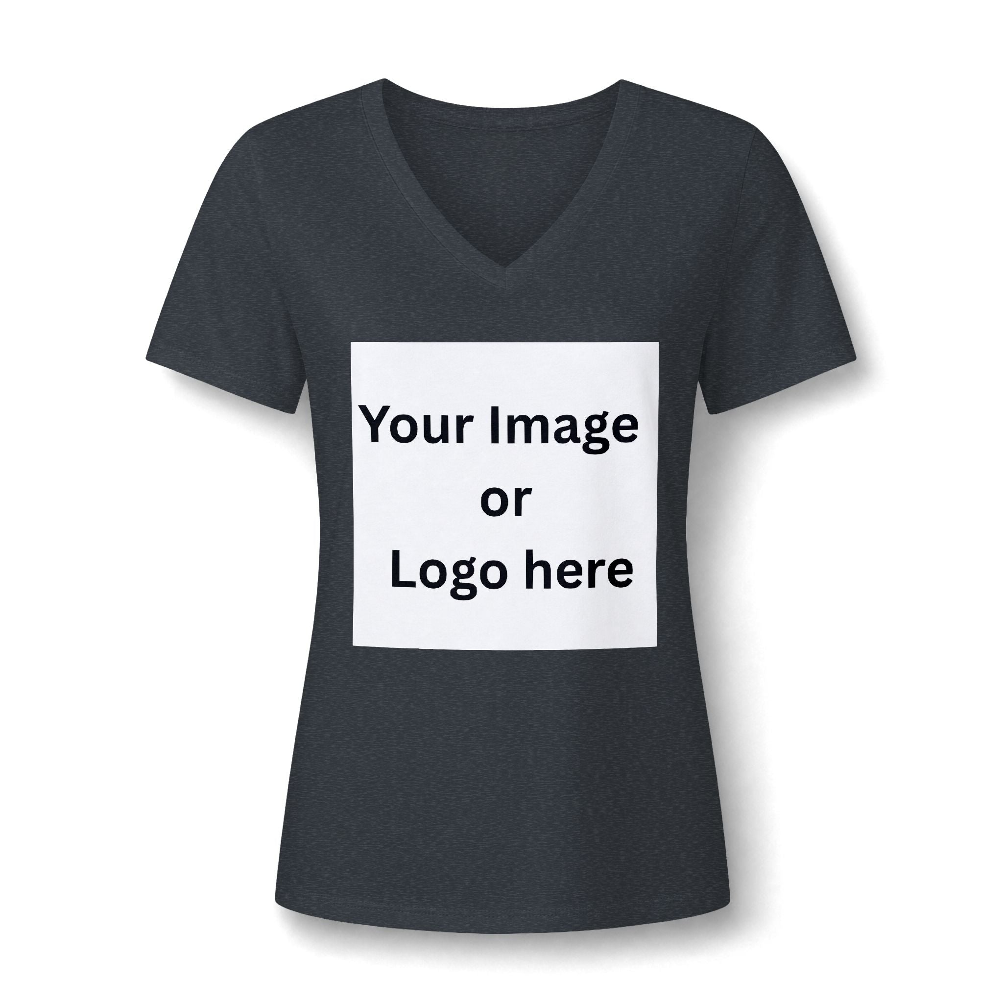 Dark grey heather women's relaxed V-neck T-shirt front with custom image or logo print area