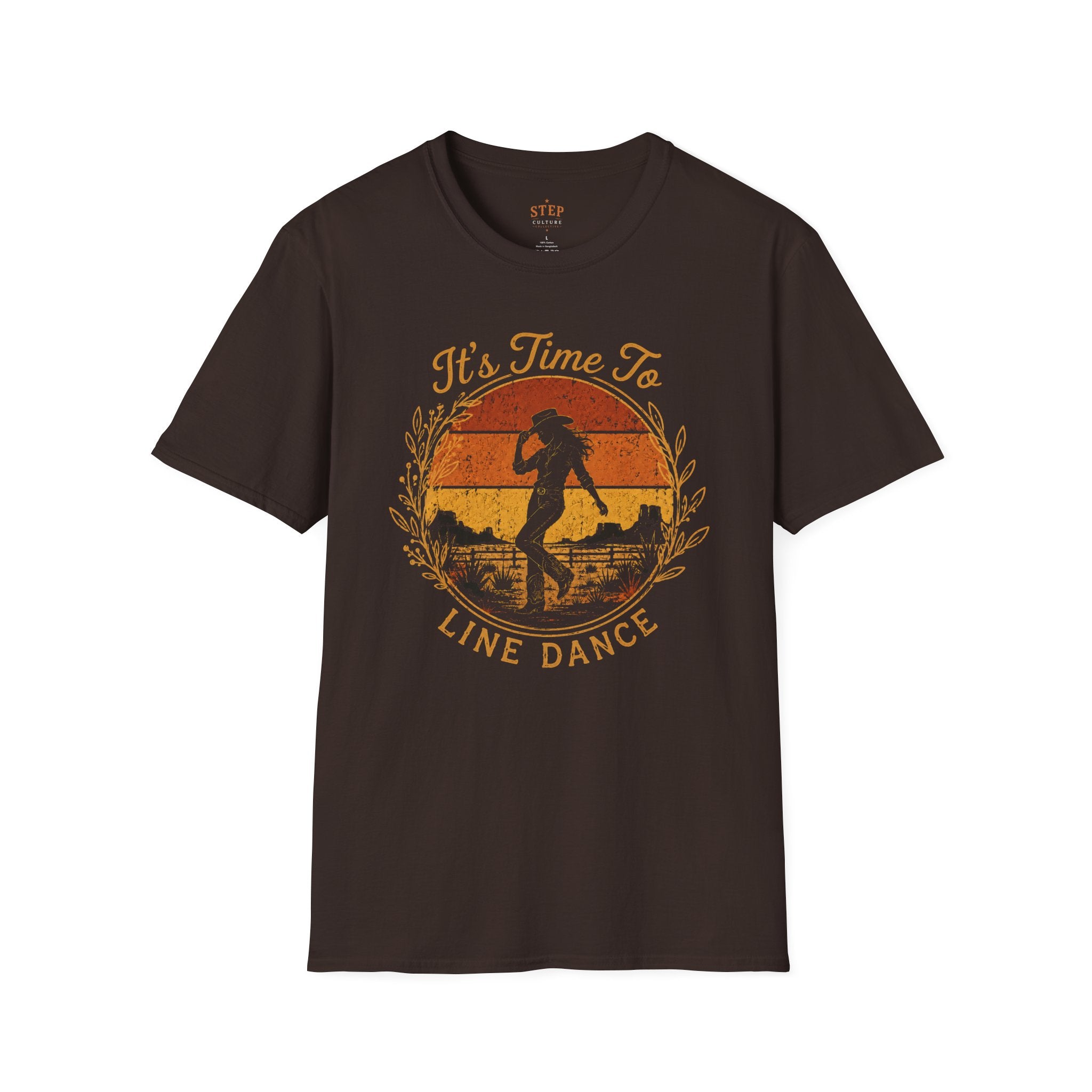 It’s Time to Line Dance women’s T-shirt with vintage Western dancer graphic