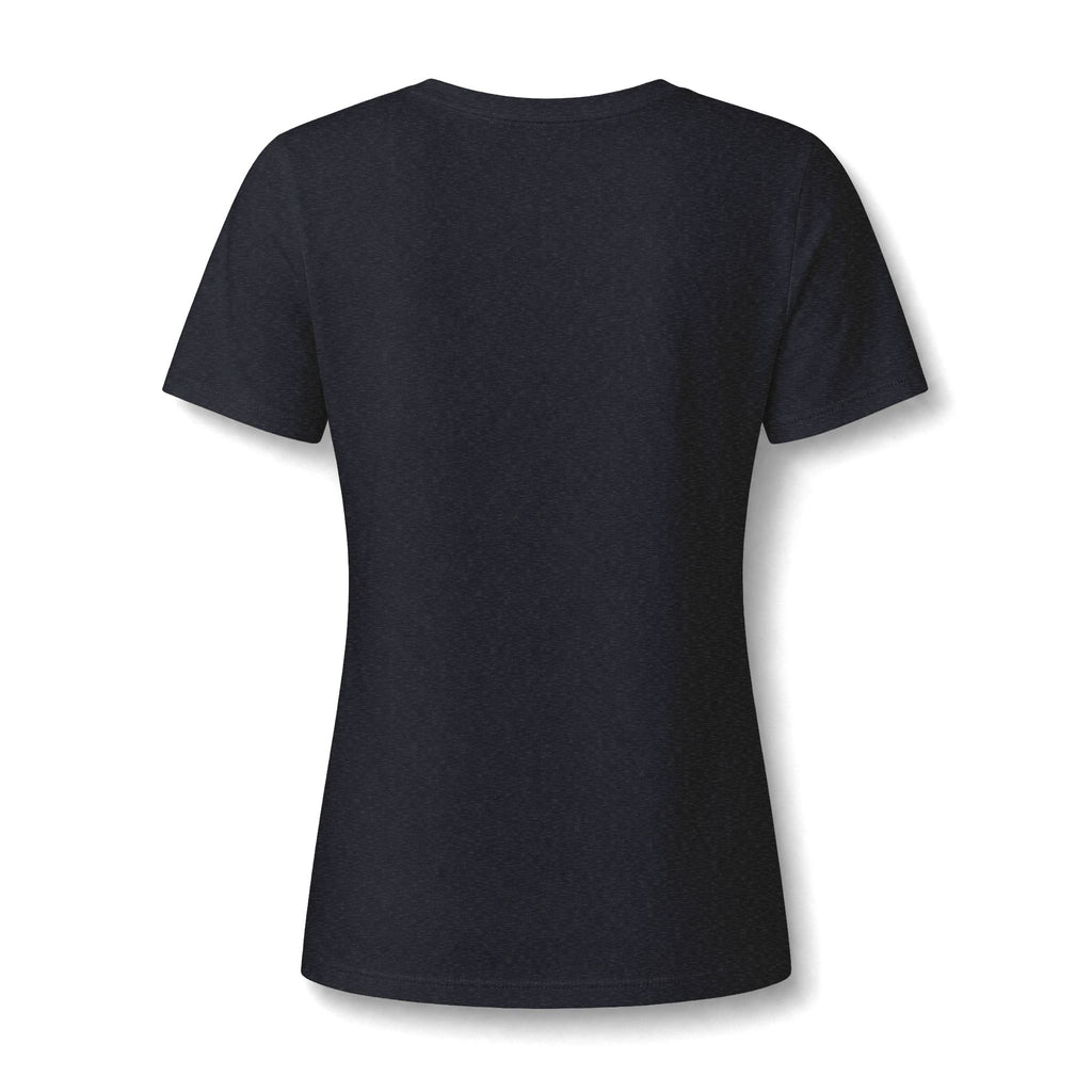 Black heather women's relaxed V-neck T-shirt back view