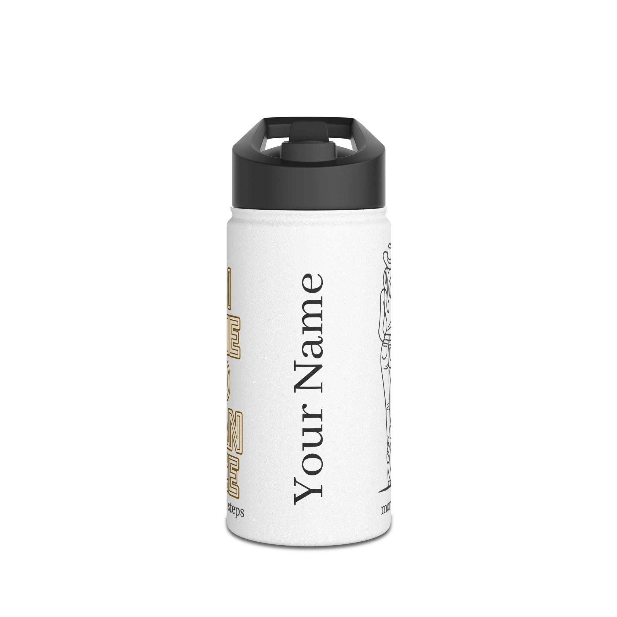 Personalised Line Dance stainless steel water bottle with cowgirl artwork and custom name – product view 1