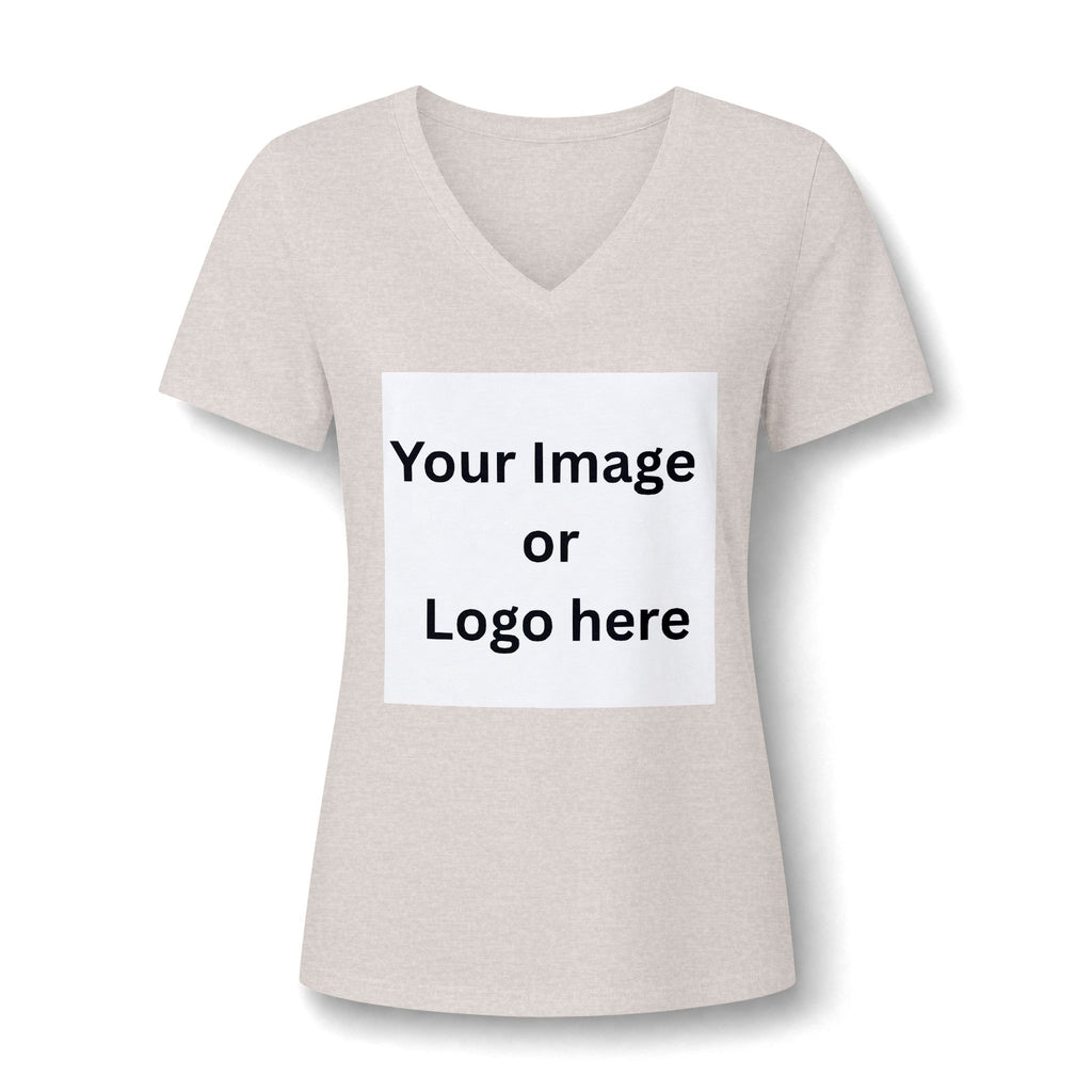 Heather dust women's relaxed V-neck T-shirt front with custom image or logo print area