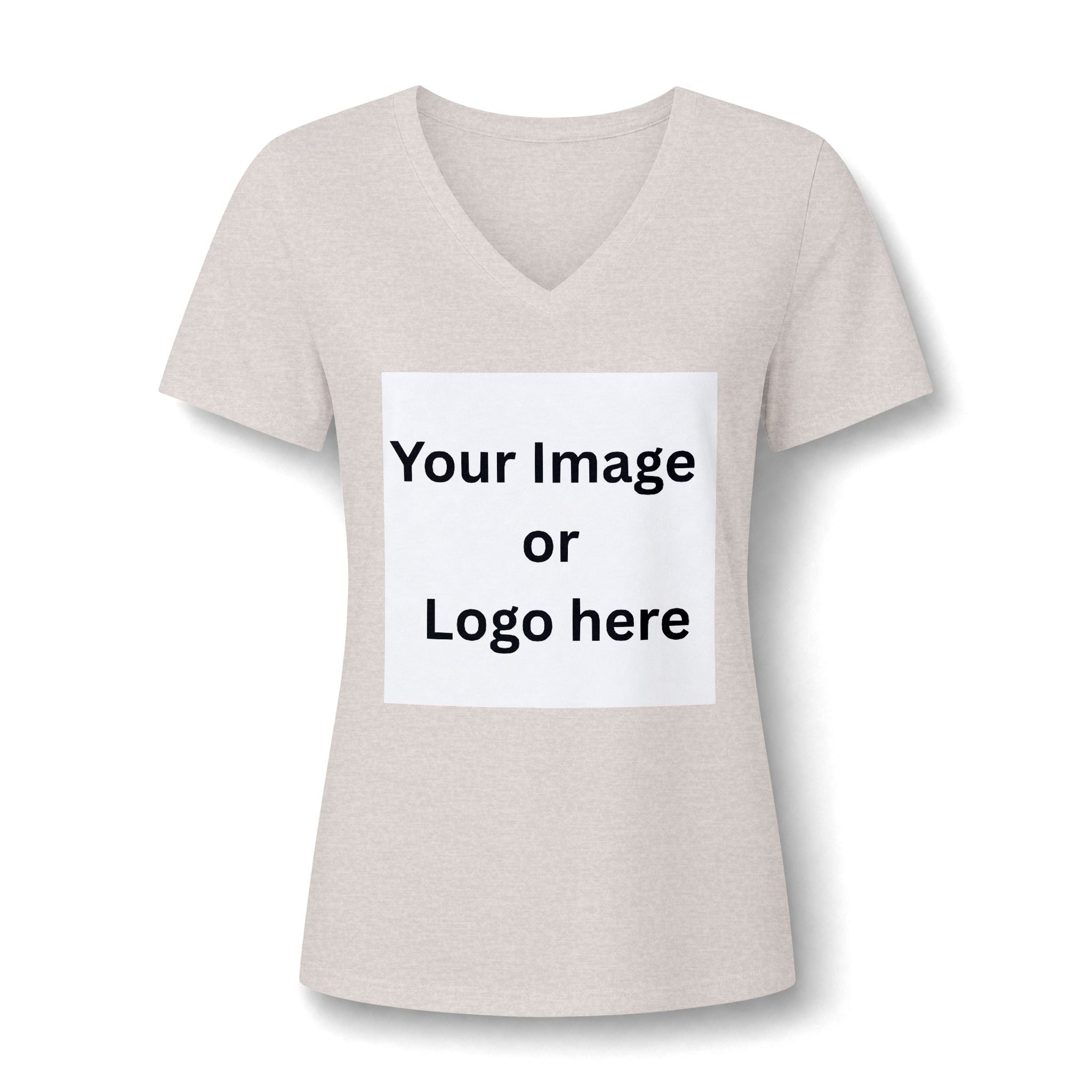 Heather dust women's relaxed V-neck T-shirt front with custom image or logo print area