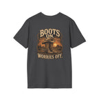 Boots On Worries Off western tee alternate product mockup