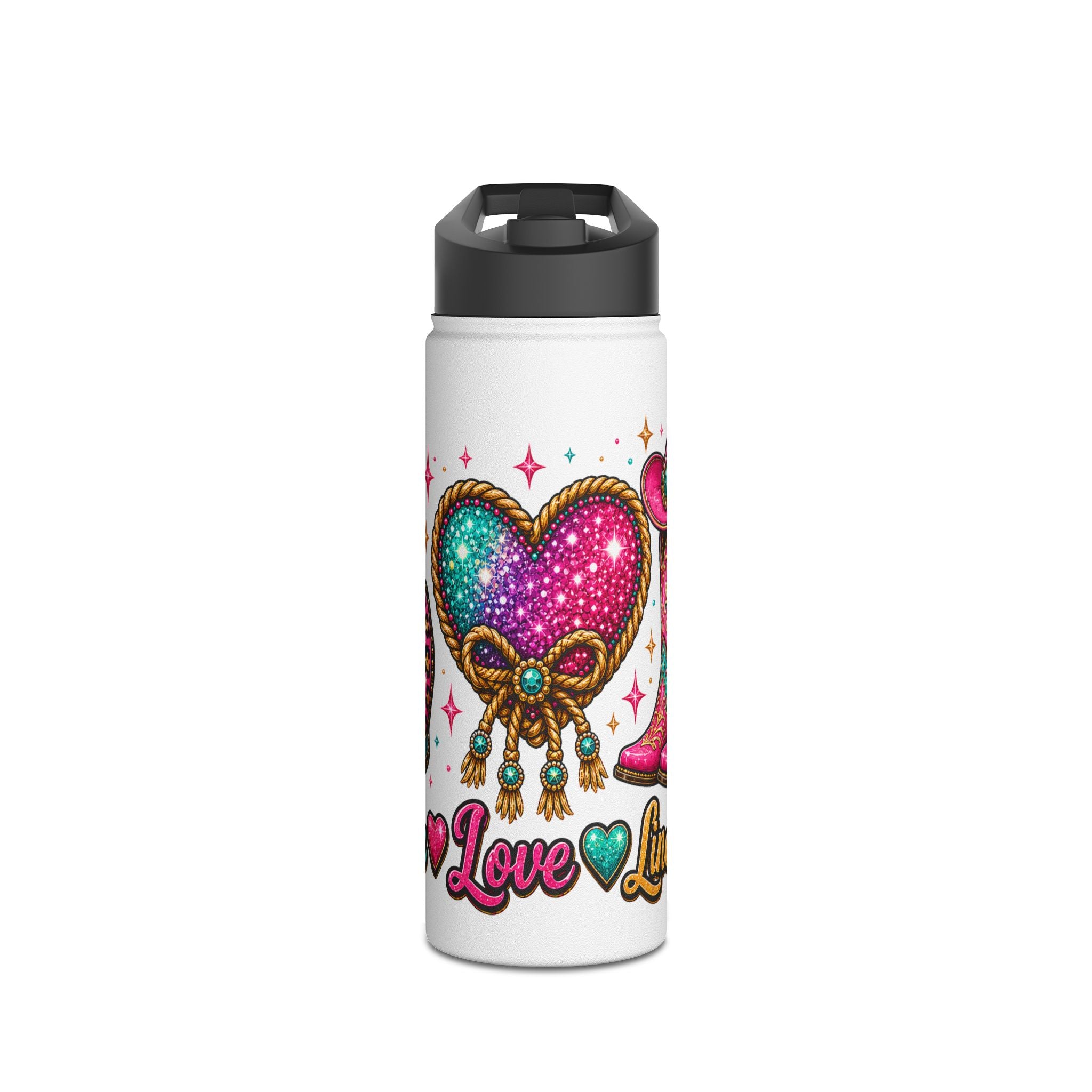 Peace Love Line Dance glitter Western stainless steel water bottle product view