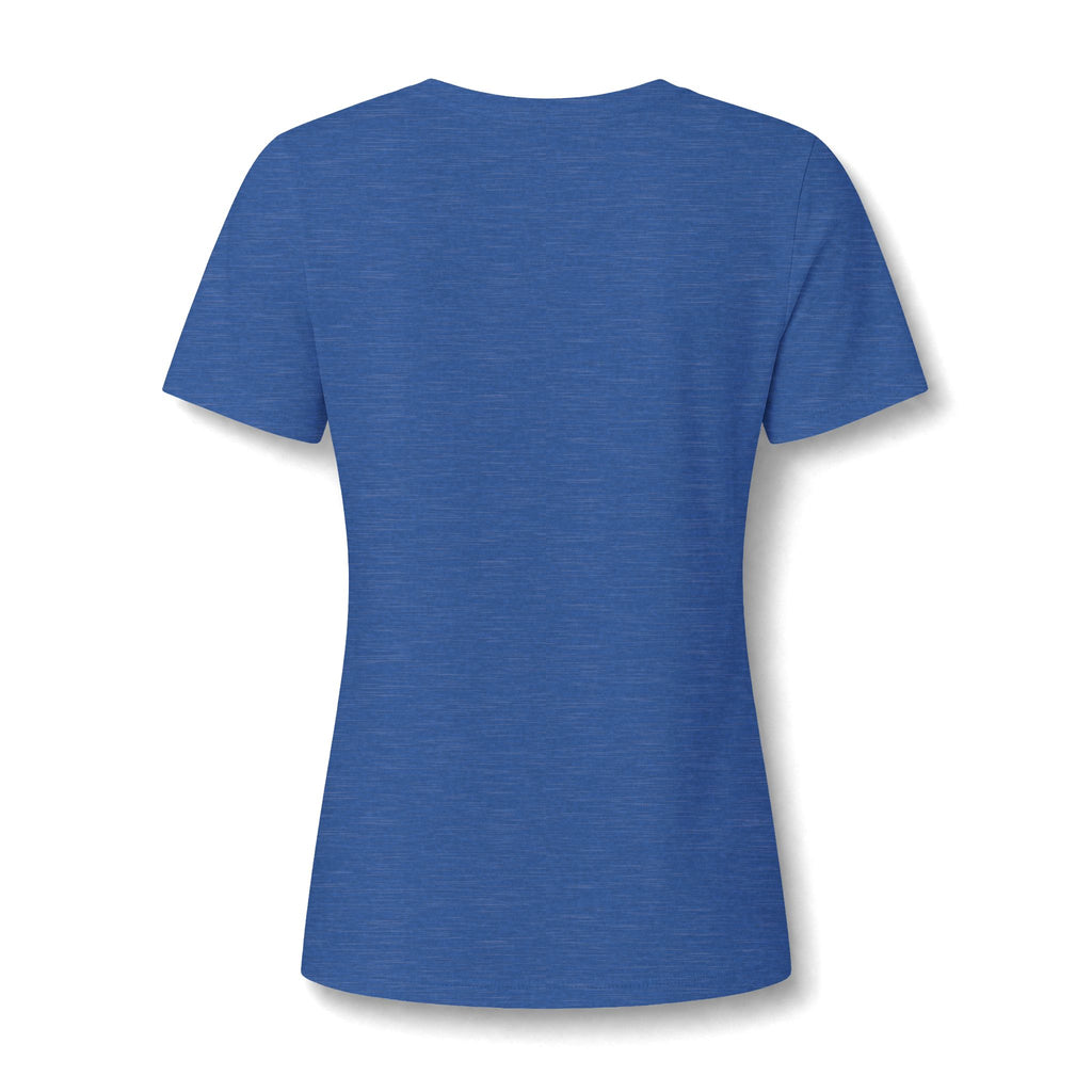 Heather true royal women's relaxed V-neck T-shirt back view