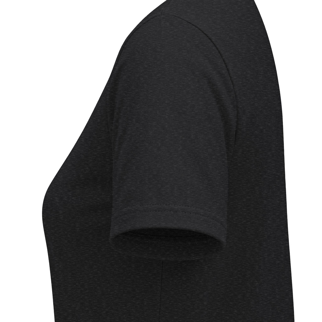 Black heather women's relaxed V-neck T-shirt sleeve and side-seam detail