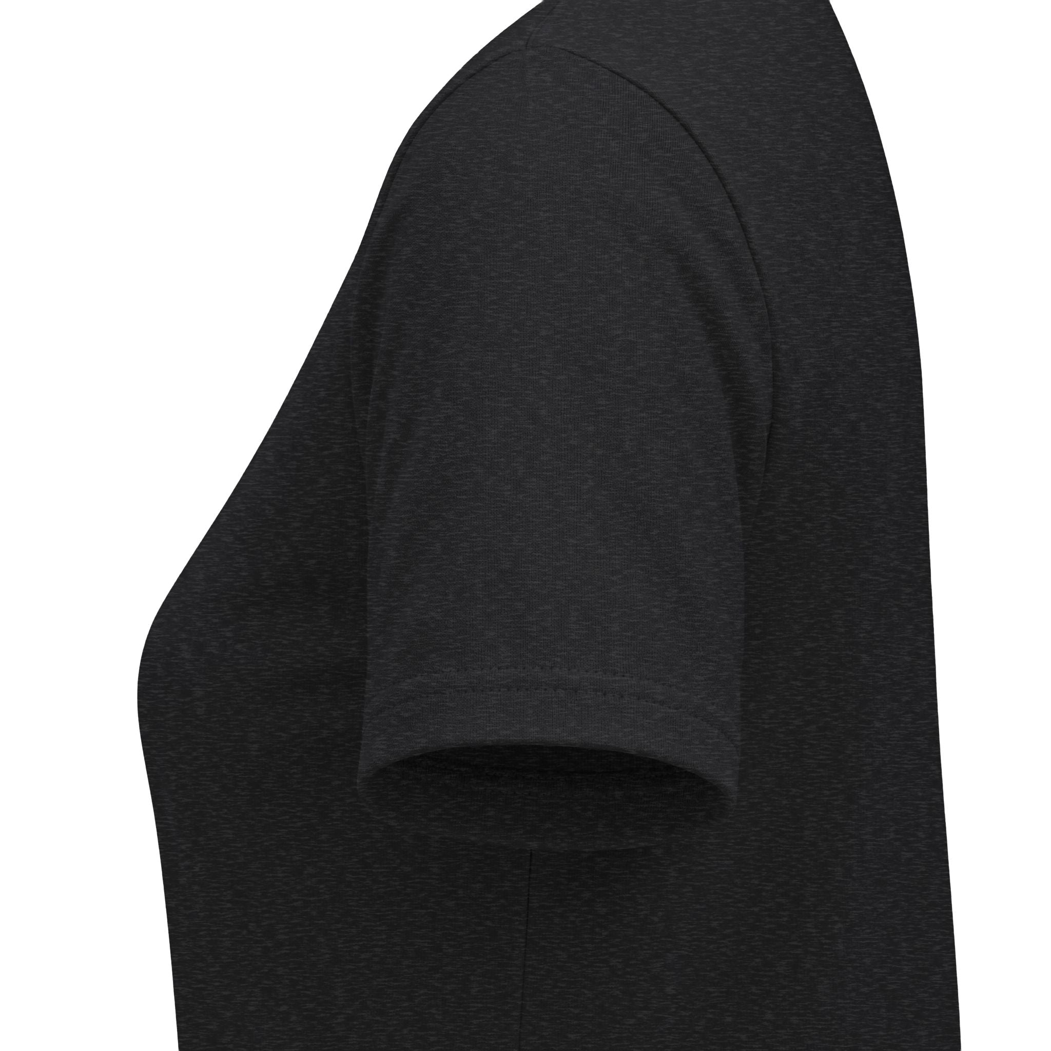 Black heather women's relaxed V-neck T-shirt sleeve and side-seam detail