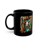 Southwestern Cowboy Skull black ceramic mug shown from the opposite side