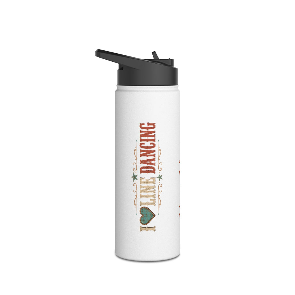 Close-up of the personalised I Love Line Dancing bottle design