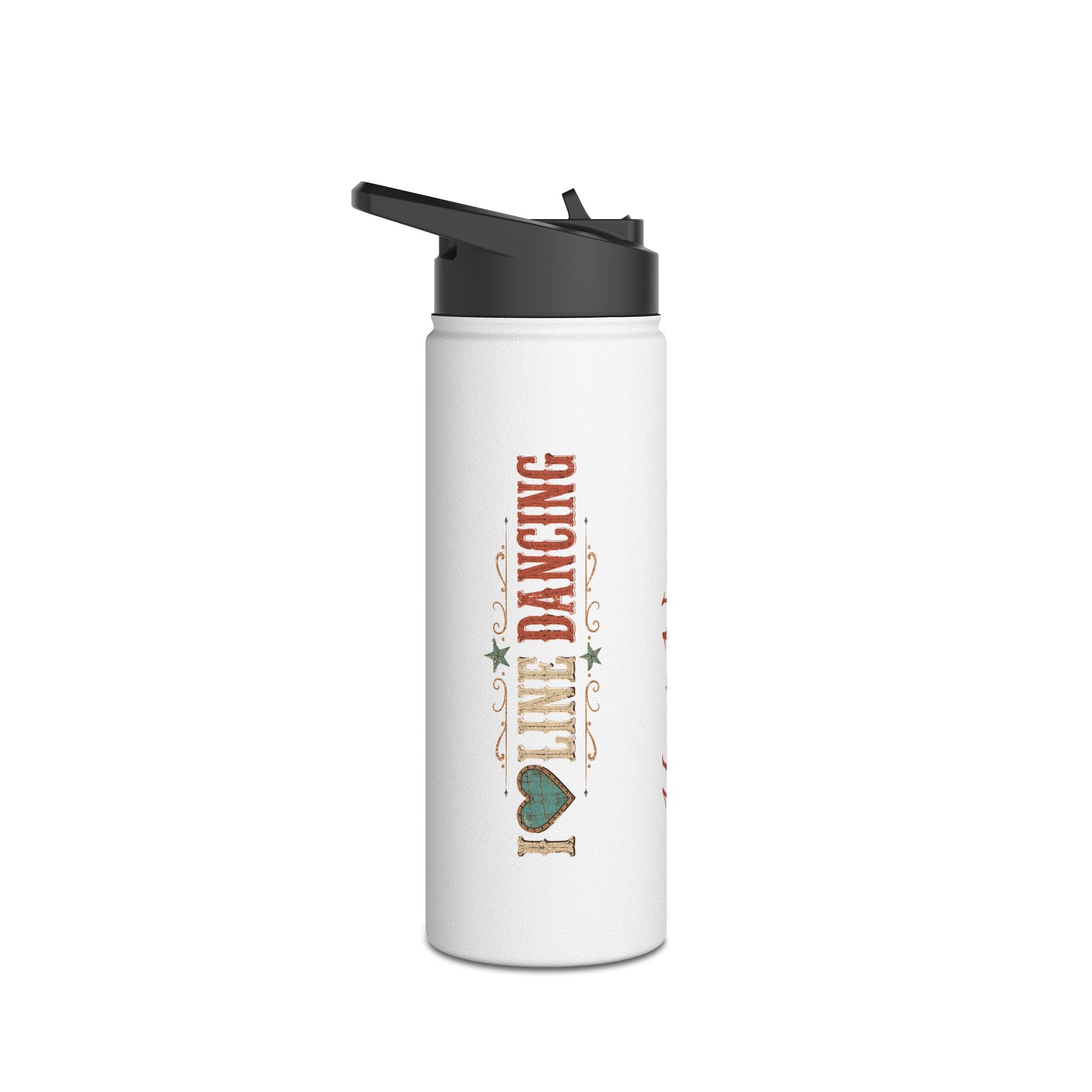 Close-up of the personalised I Love Line Dancing bottle design