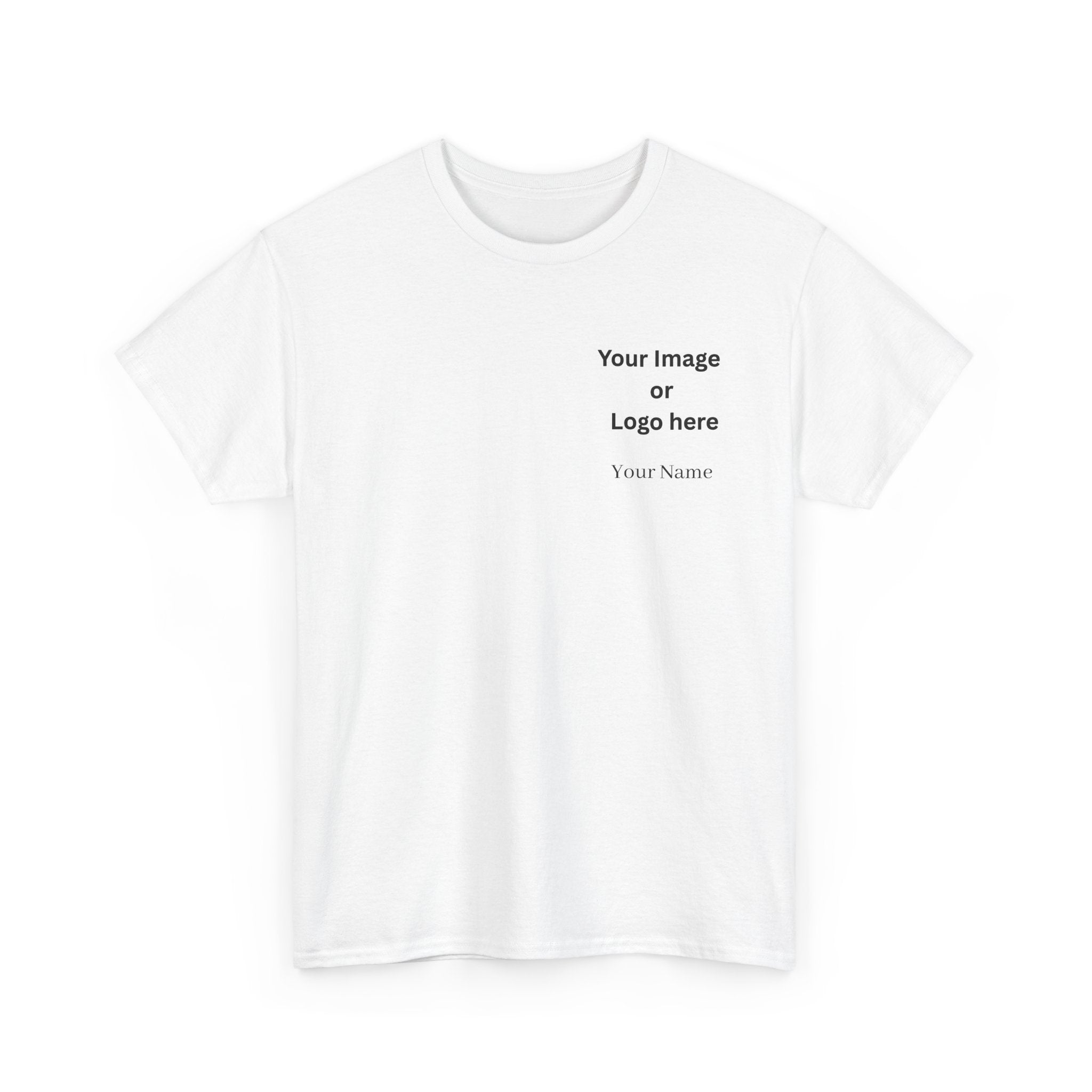 Personalized custom logo Gildan 5000 T-shirt with pocket image, name and back design placeholders – colour option 1