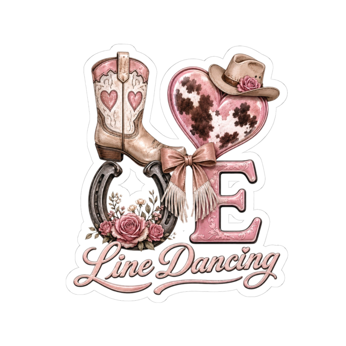 LOVE Line Dancing pink Western kiss-cut sticker product mockup
