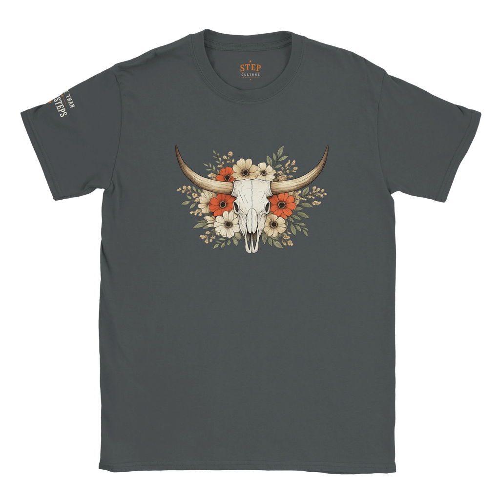 Longhorn skull and floral tee alternate colour mockup