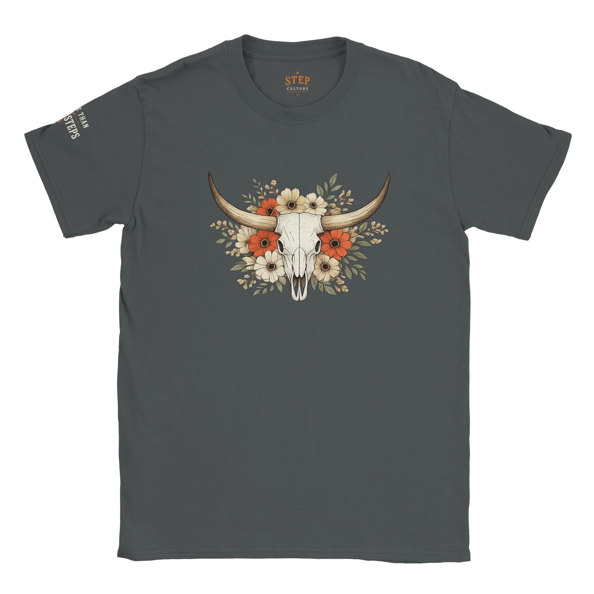 Longhorn skull and floral tee alternate colour mockup