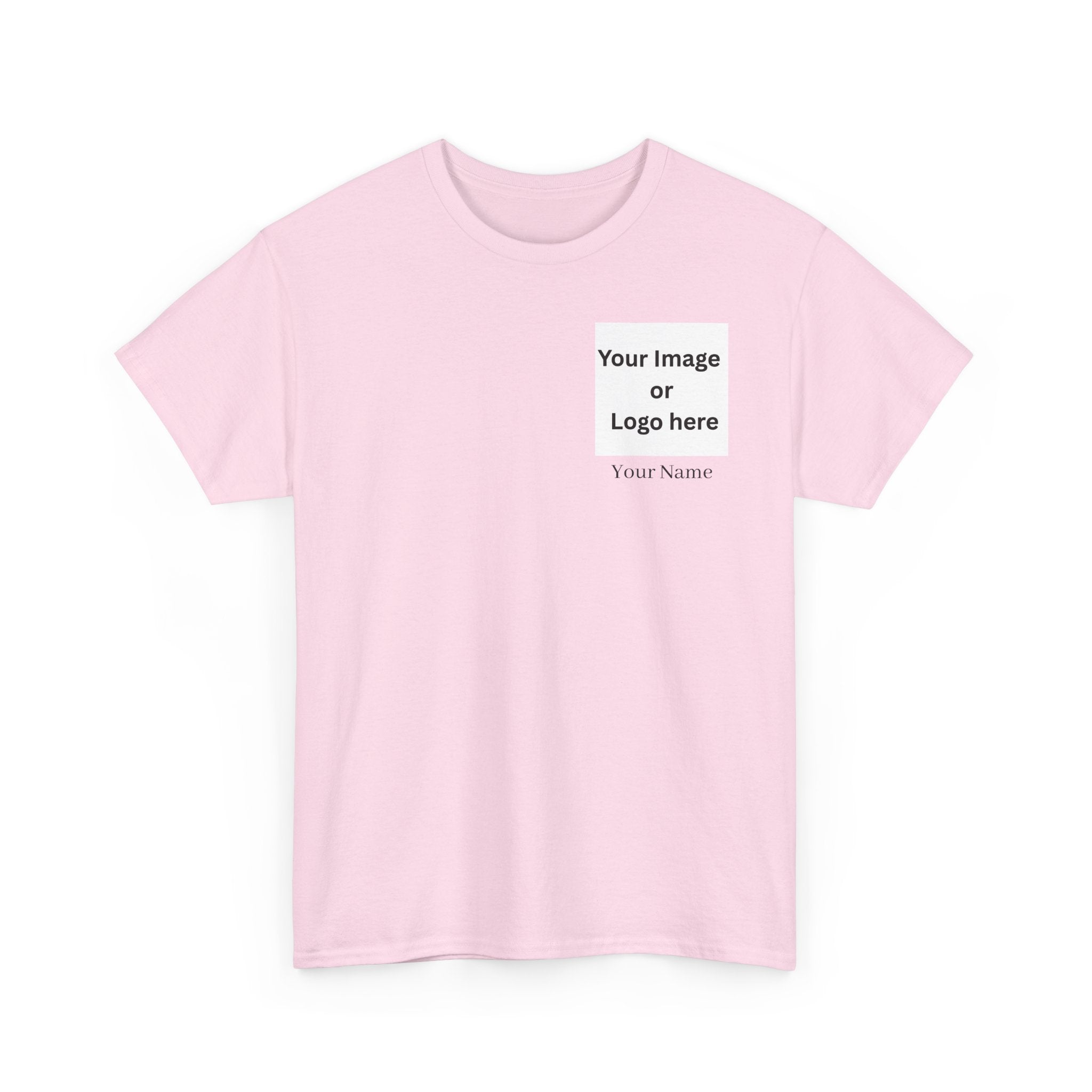 Personalized custom logo Gildan 5000 T-shirt with pocket image, name and back design placeholders – colour option 29