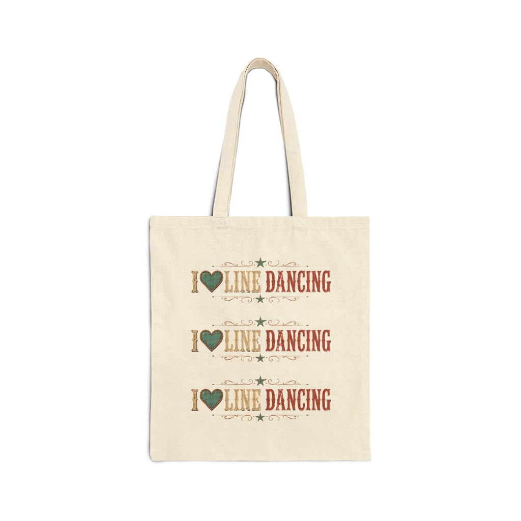 Black cotton canvas tote bag with vintage ‘I Love Line Dancing’ artwork.