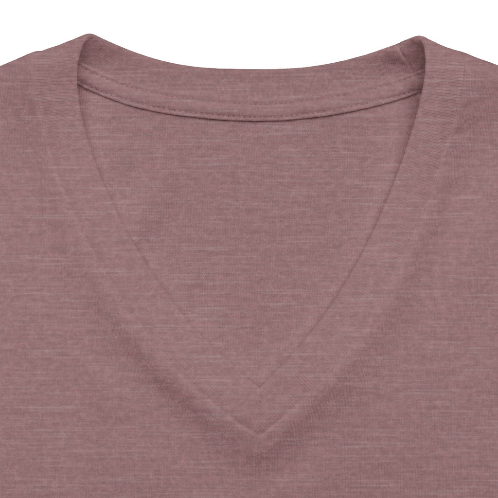 Heather mauve personalised women's relaxed V-neck T-shirt fabric and neckline detail