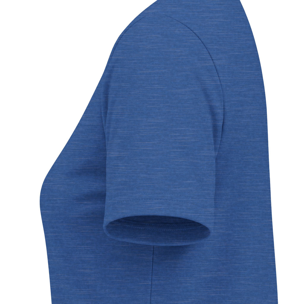 Heather true royal women's relaxed V-neck T-shirt sleeve and side-seam detail