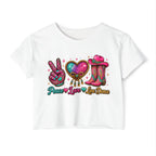 Charcoal Peace Love Line Dance glitter cowgirl festival crop top