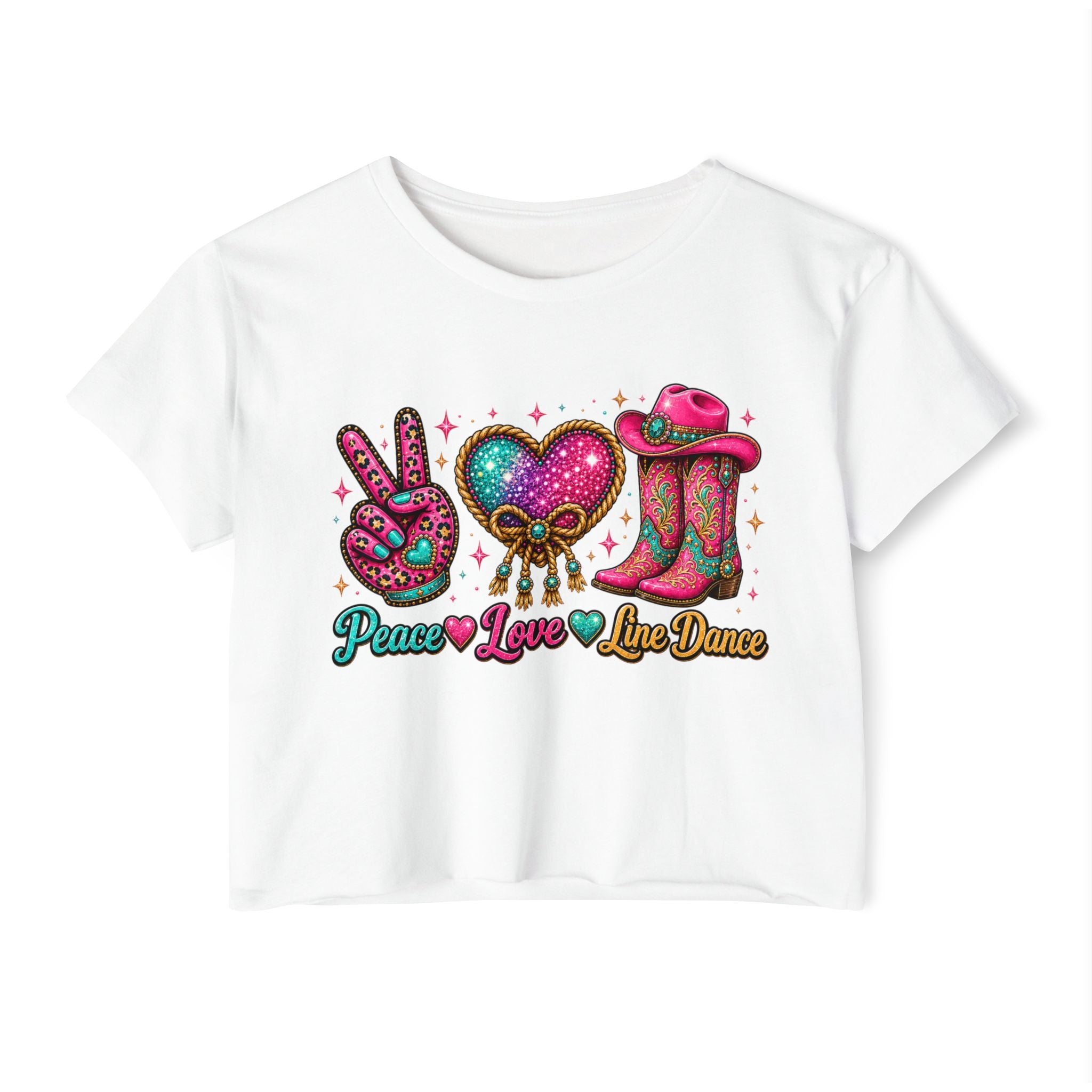 Charcoal Peace Love Line Dance glitter cowgirl festival crop top