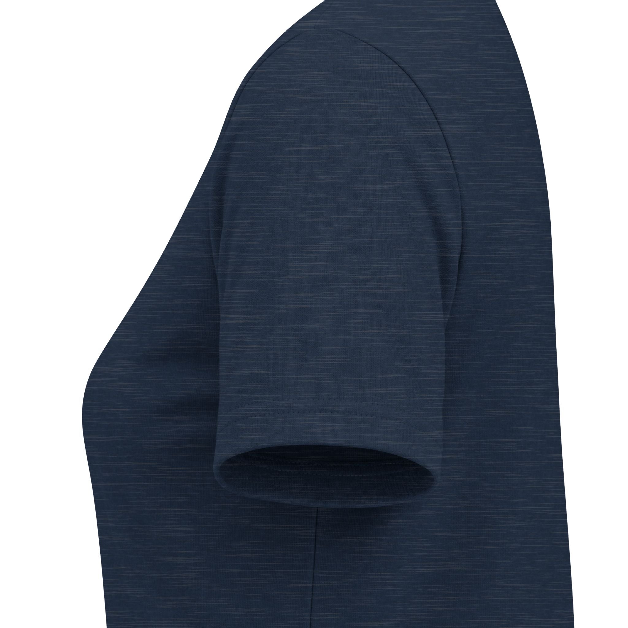 Heather navy women's relaxed V-neck T-shirt sleeve and side-seam detail