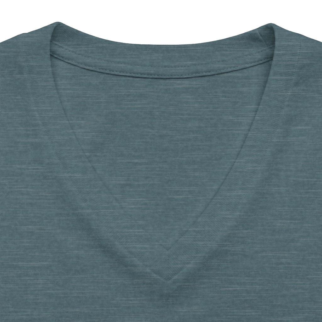 Heather slate personalised women's relaxed V-neck T-shirt fabric and neckline detail
