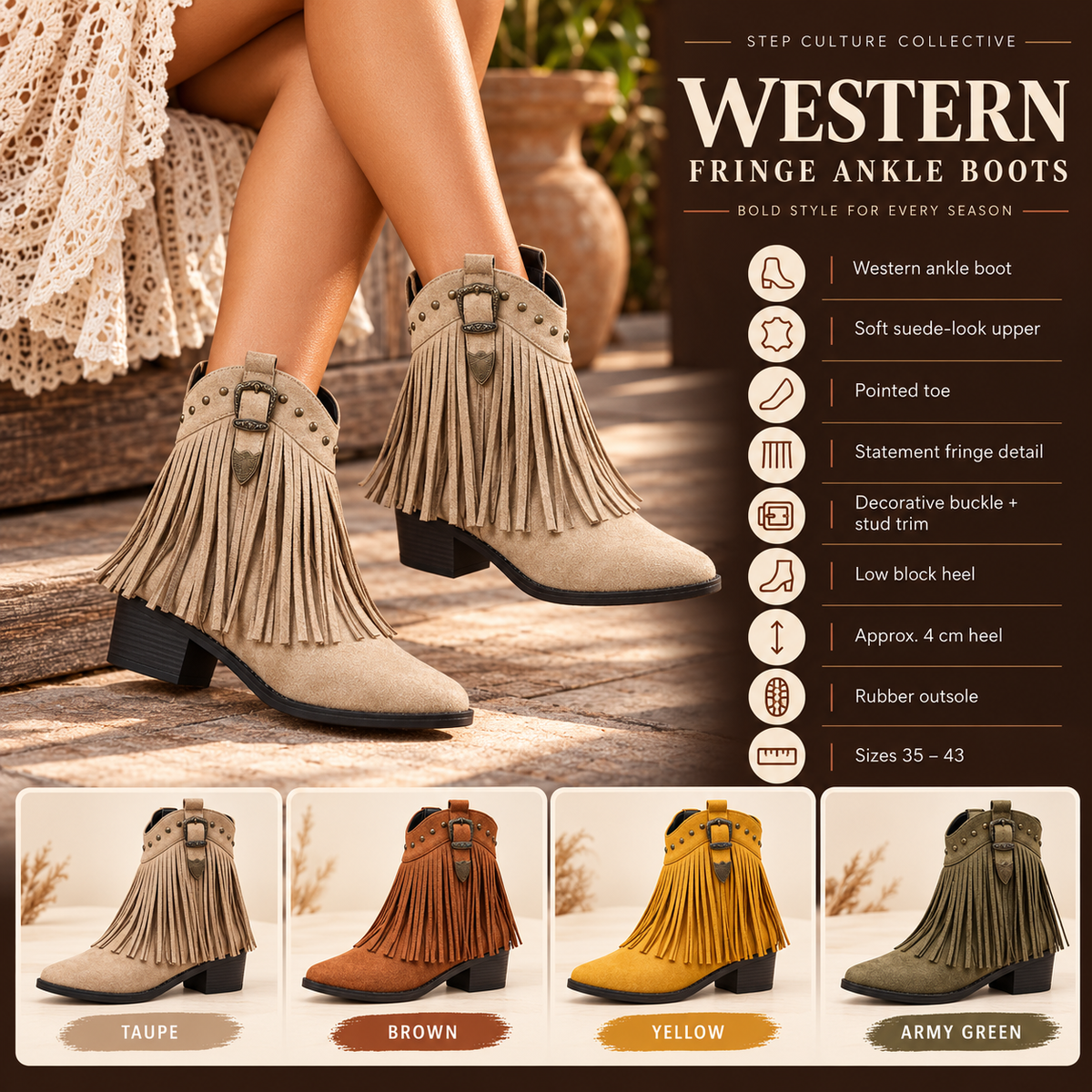 Fringe Revival Western Ankle Boots