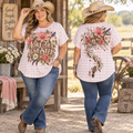More Than Just Steps pink gingham plus-size curved hem line dancing top