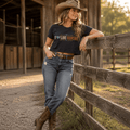 Woman wearing the I Love Line Dancing cropped tee in a lifestyle setting