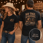 Male and female line dancers wearing No Tags No Restarts Let's Move tees