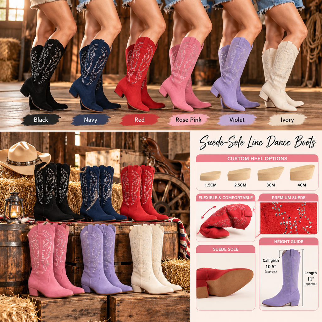 Women’s Crystal Suede-Sole Line Dance Boots