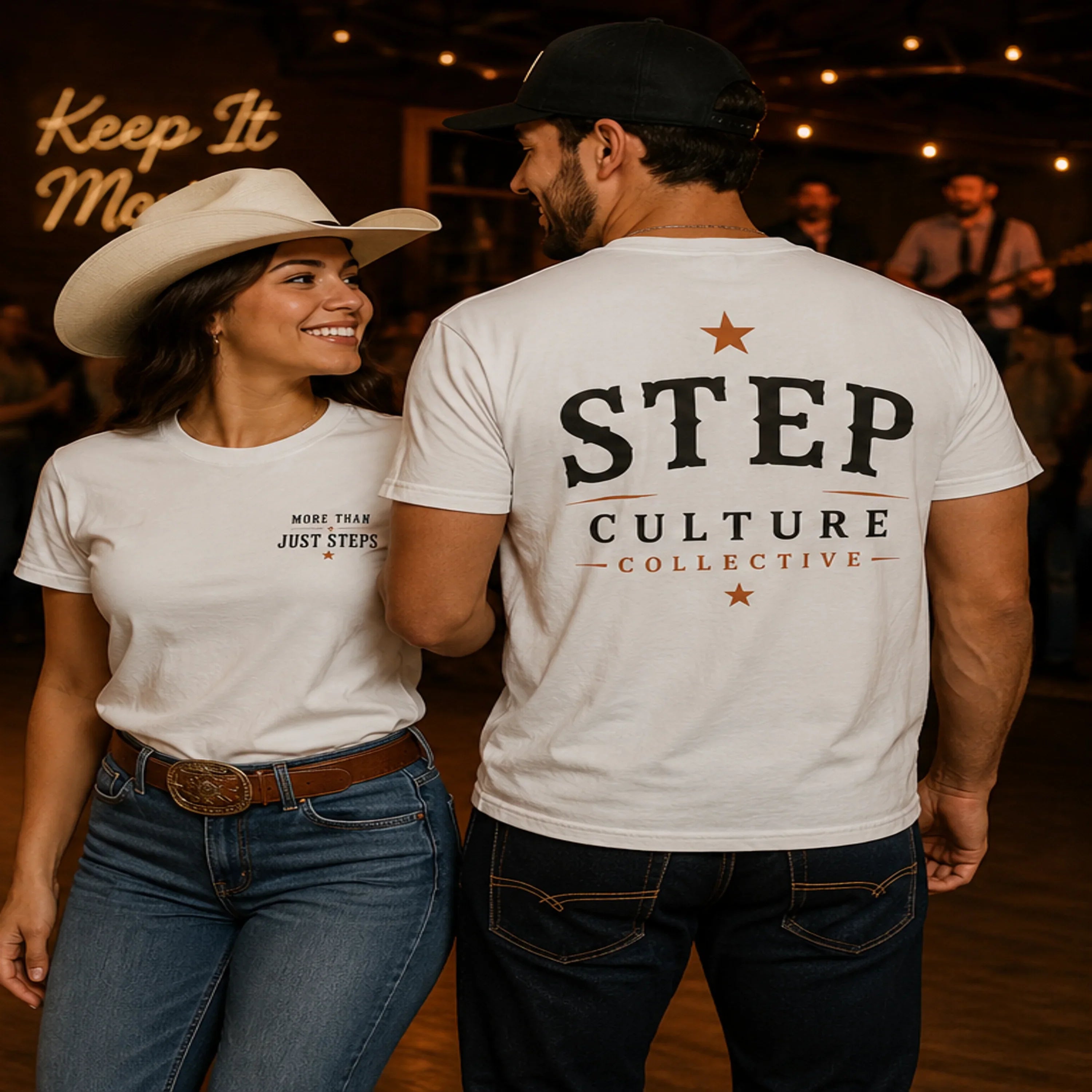 Step Culture Collective Signature Tee shown in white with the brand graphic