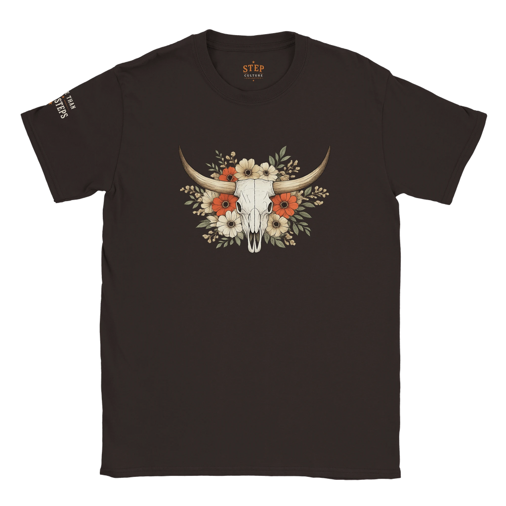 Western longhorn skull and floral T-shirt product view