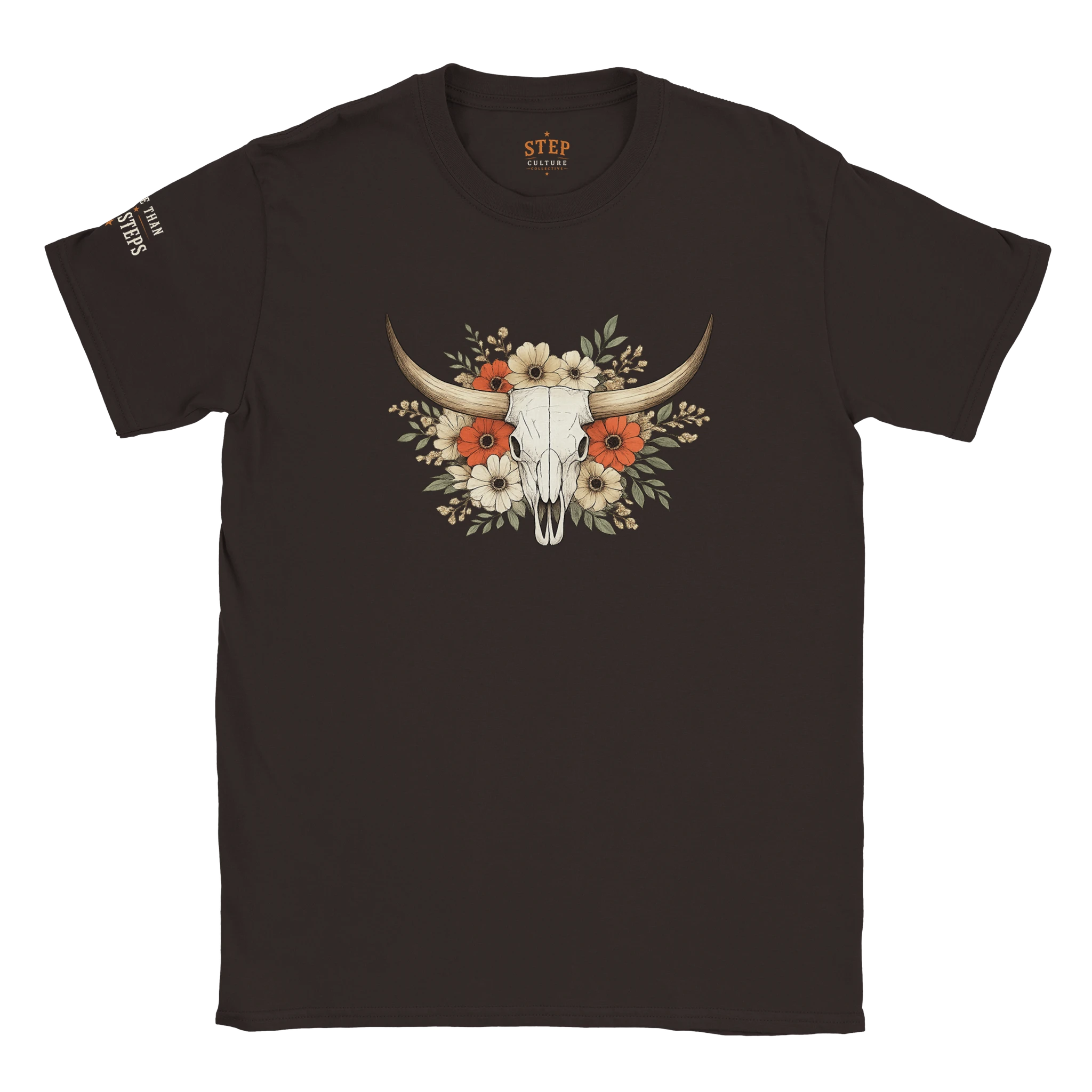 Western longhorn skull and floral T-shirt product view