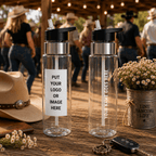 Personalised clear Tritan sport bottle with black lid and drinking spout