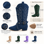 Buckle suede-sole practice line dance boots infographic with bottle green, Beige, Violet and Navy
