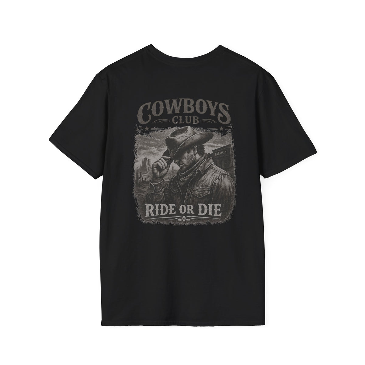 Cowboys Club Ride or Die western graphic T-shirt front mockup