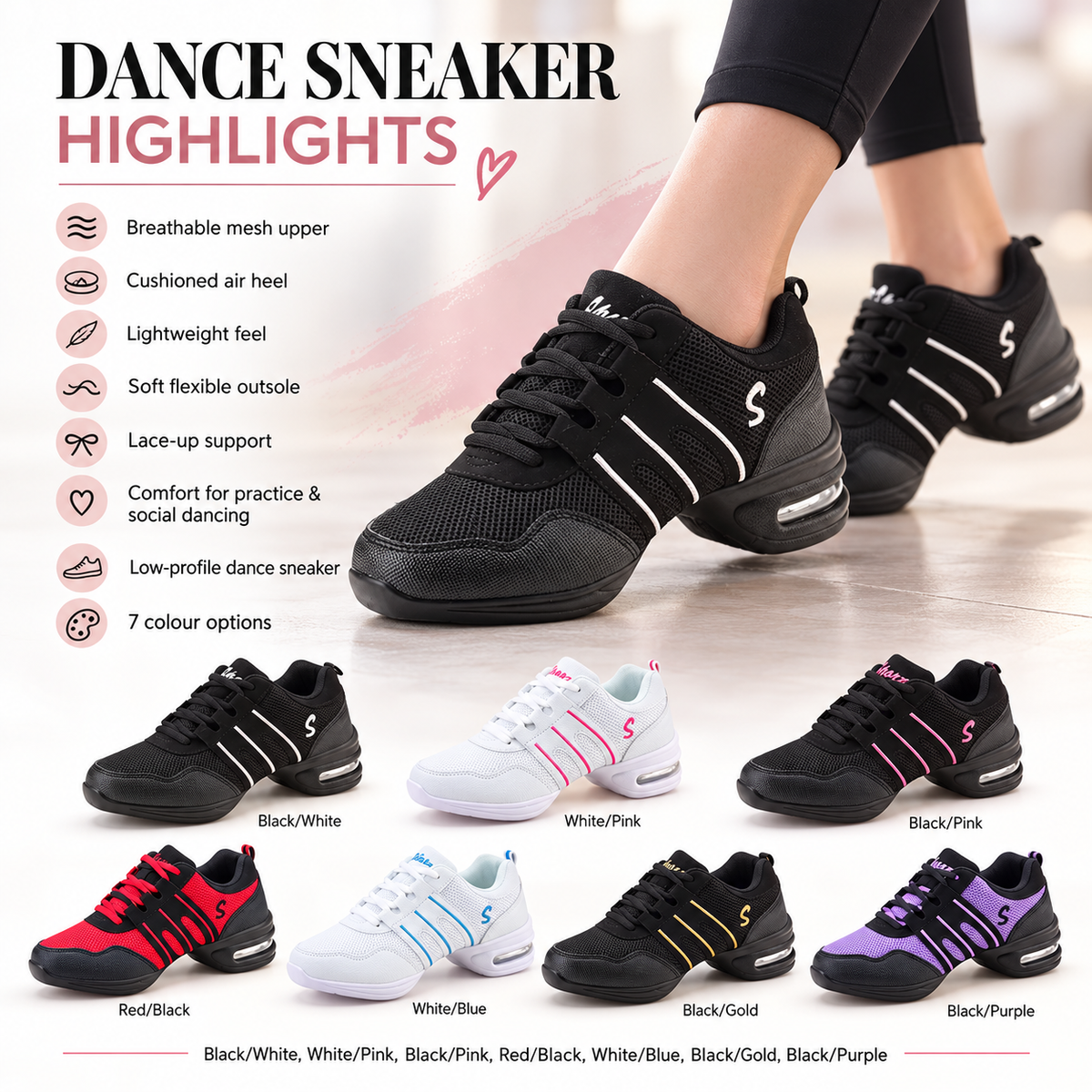 Women's Breathable Jazz Dance Sneakers