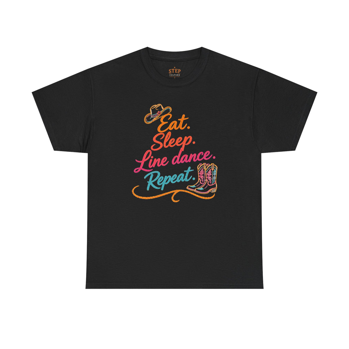 Women’s Eat Sleep Line Dance Repeat graphic T-shirt product mockup