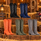 Embroidered suede line dance boots in Black, Navy, Orange, Army Green and Grey